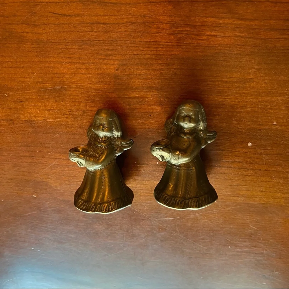 Mini Brass Angel Candle Holder Figurines 2 1/2